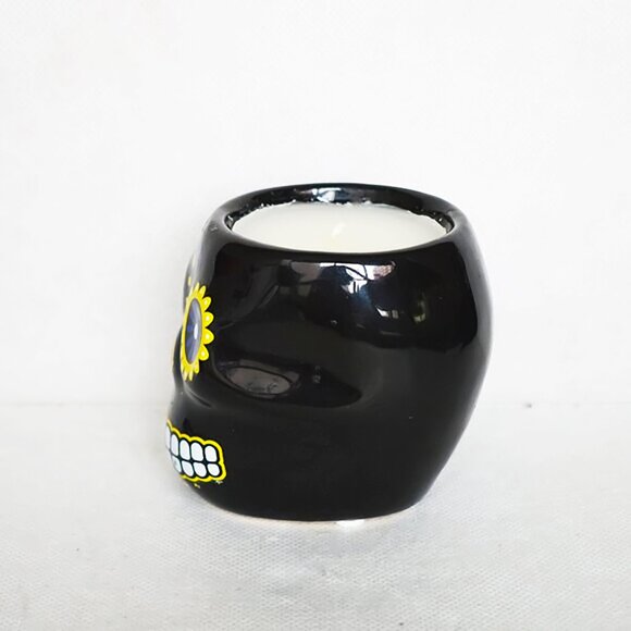Handmade Day of The Dead Black Skull Candle - Picture 3 of 7